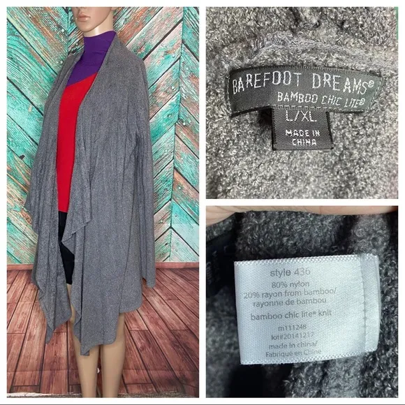 Barefoot Dreams Chic Lite Bamboo Grey Calypso Wrap Cardigan