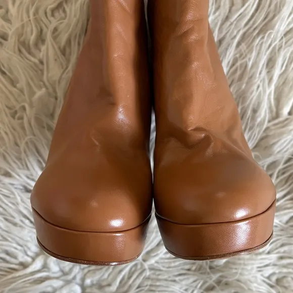 Barneys New York Co-op Becky Brown Tan Leather Platform Zip Up Ankle Boots Sz 40