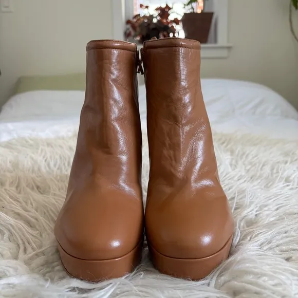 Barneys New York Co-op Becky Brown Tan Leather Platform Zip Up Ankle Boots Sz 40