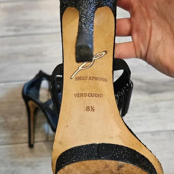 B Brian Atwood Shoes Womens 8.5 Black Cassiane Metal Chain Fringe Heel Sandal