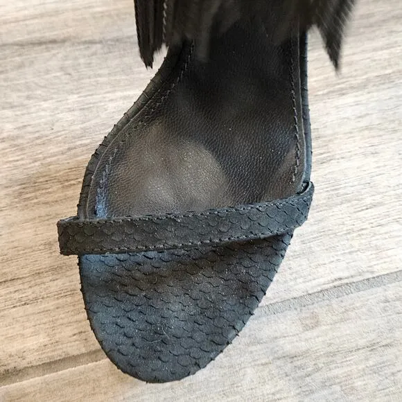 B Brian Atwood Shoes Womens 8.5 Black Cassiane Metal Chain Fringe Heel Sandal