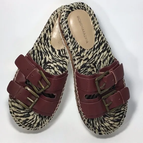 BCBGMAXAZRIA Vintage MA-QUINCE Cranberry Zebra Print Sandals Size 6.5