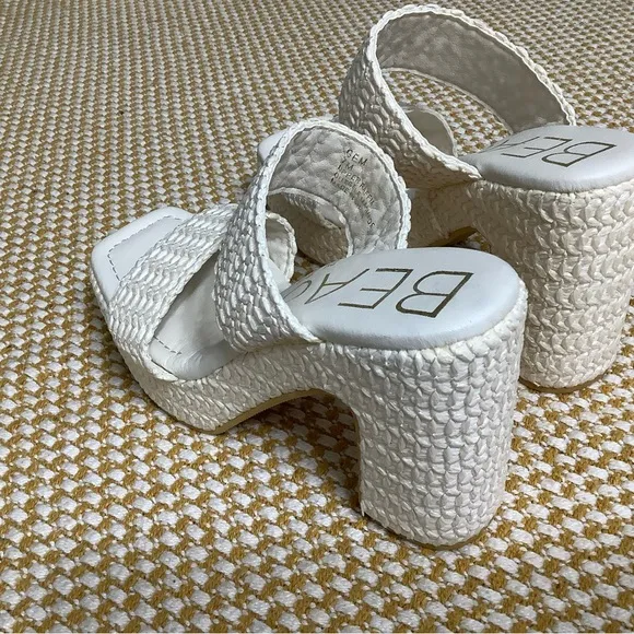 BEACH White Woven Platform Sandals