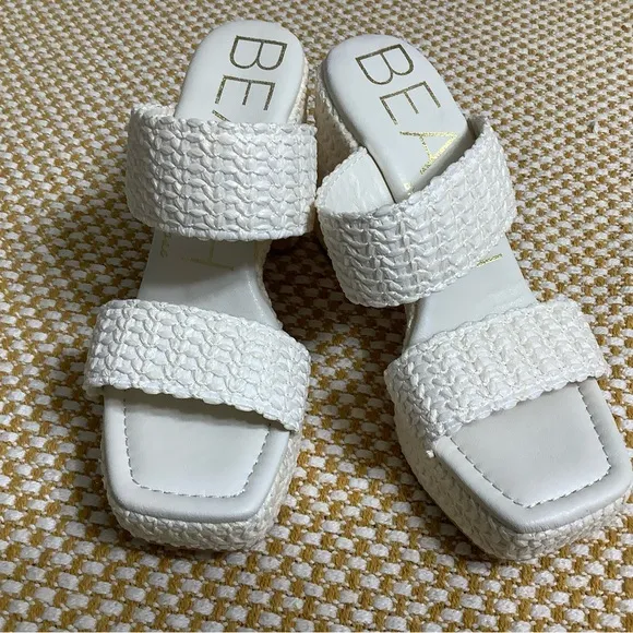 BEACH White Woven Platform Sandals