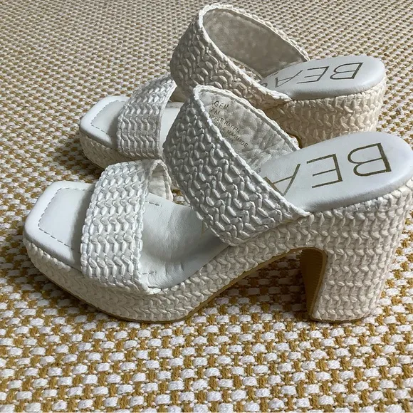 BEACH White Woven Platform Sandals