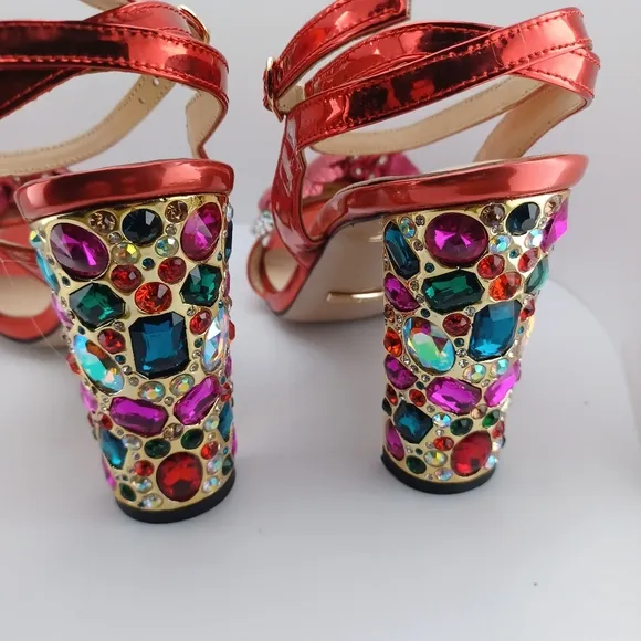 Beautiful Red Floral Multi-color Rhinestone Heels Women’s size 11 NEW