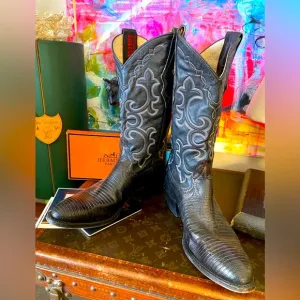 Beautiful Vintage Black Lizard Cowboy Boots 8 1/2 C