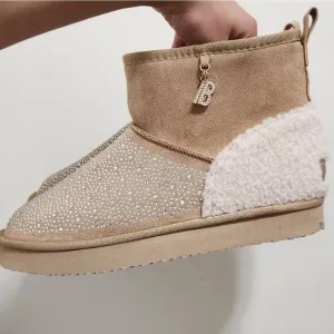 Bebe Women's Beige Suede Ankle Boots with Rhinestones