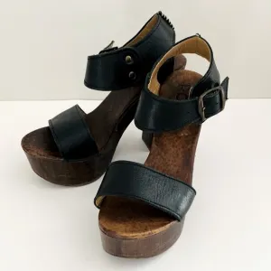 Bed Stu ROAN Black &amp; Brown Platform Leather Sandals Lightweight 6.5 Boho Coastal