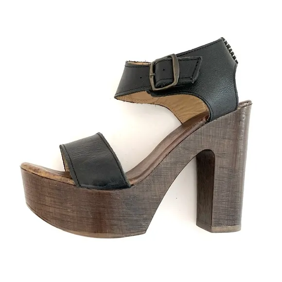 Bed Stu ROAN Black &amp; Brown Platform Leather Sandals Lightweight 6.5 Boho Coastal