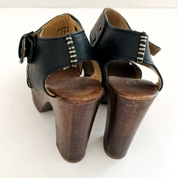 Bed Stu ROAN Black &amp; Brown Platform Leather Sandals Lightweight 6.5 Boho Coastal