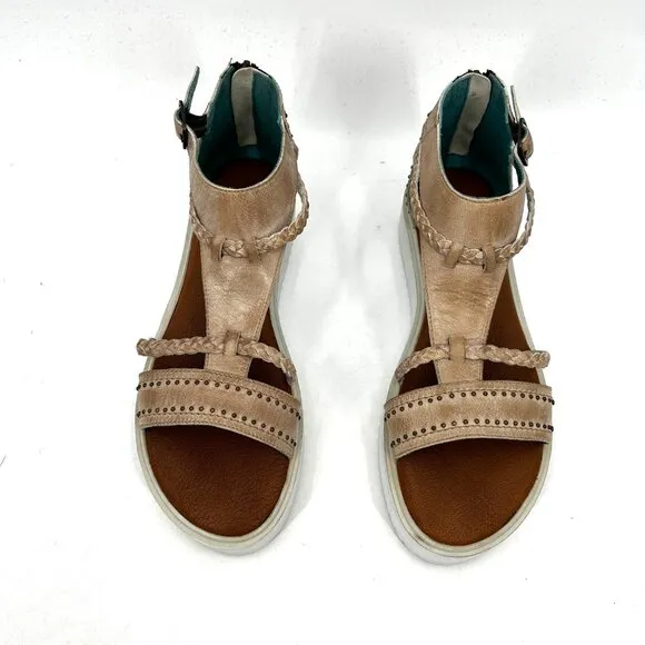 BED STU Roan Posey II Brown Antiqued Braid Leather Boho Platform Sandals Size 10