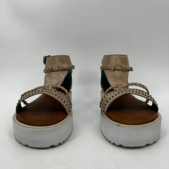 BED STU Roan Posey II Brown Antiqued Braid Leather Boho Platform Sandals Size 10