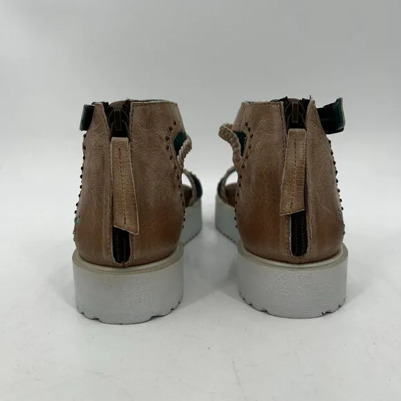 BED STU Roan Posey II Brown Antiqued Braid Leather Boho Platform Sandals Size 10