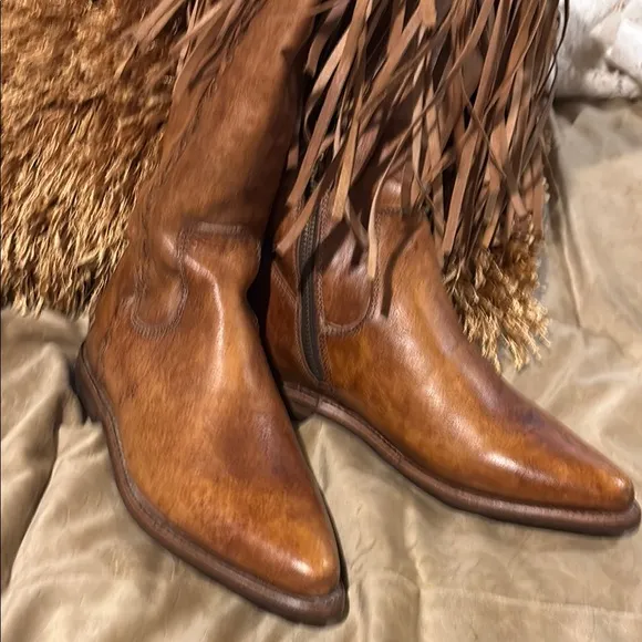 BED|STU Brown Over the Knee Boots with Fringe