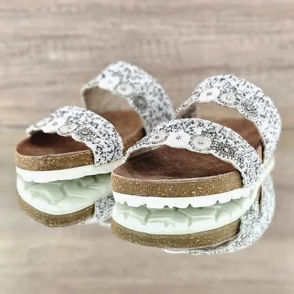 BED/STU Roan Sandals Size 7.5 White Multi Beaded Jury Slides Boho Vacation