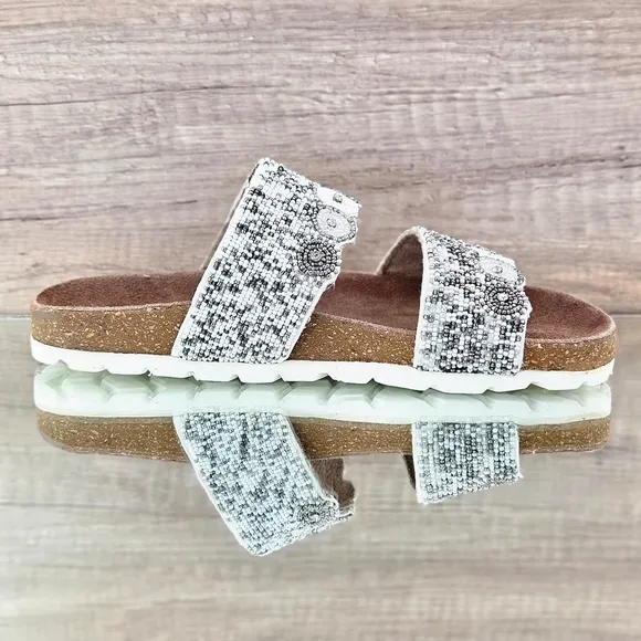 BED/STU Roan Sandals Size 7.5 White Multi Beaded Jury Slides Boho Vacation