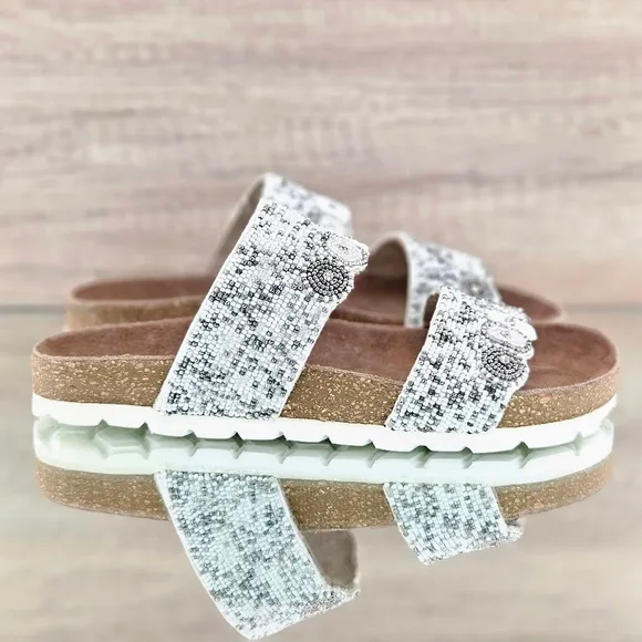 BED/STU Roan Sandals Size 7.5 White Multi Beaded Jury Slides Boho Vacation