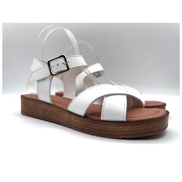 BELLA VITA SANDALS WOMENS 'CAR-ITALY' BUCKLE WEDGE WHITE LEATHER WOMENS 7M NEW