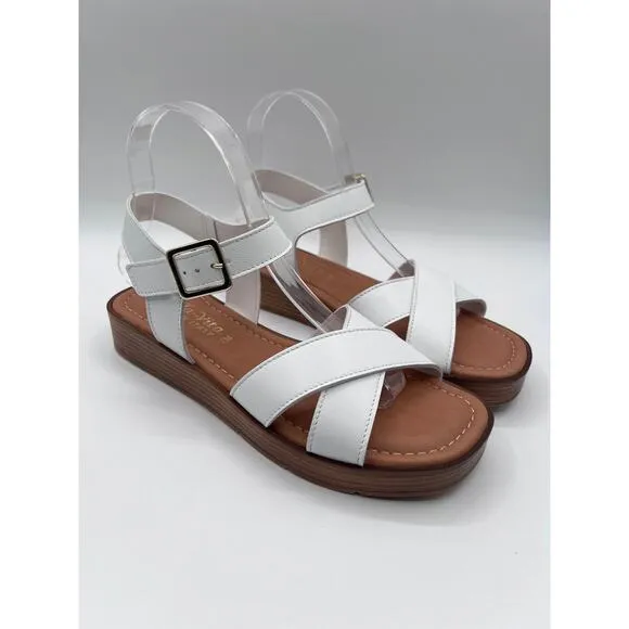 BELLA VITA SANDALS WOMENS 'CAR-ITALY' BUCKLE WEDGE WHITE LEATHER WOMENS 7M NEW