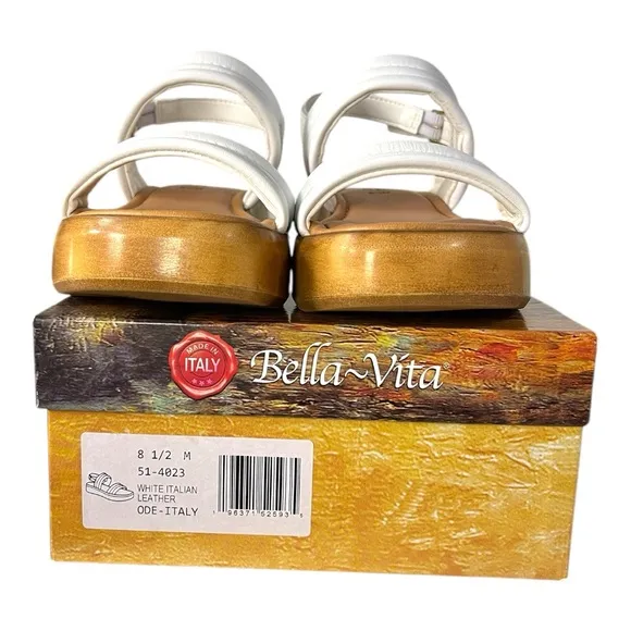 Bella~Vita White Italian Leather Platform Sandals – Size 8.5M