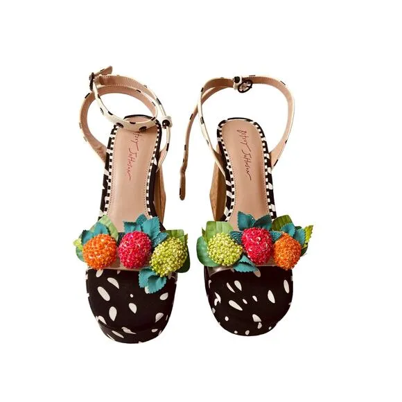 Betsey Johnson Women’s Sprite Heeled Sandals Black / White Size 9M preowned
