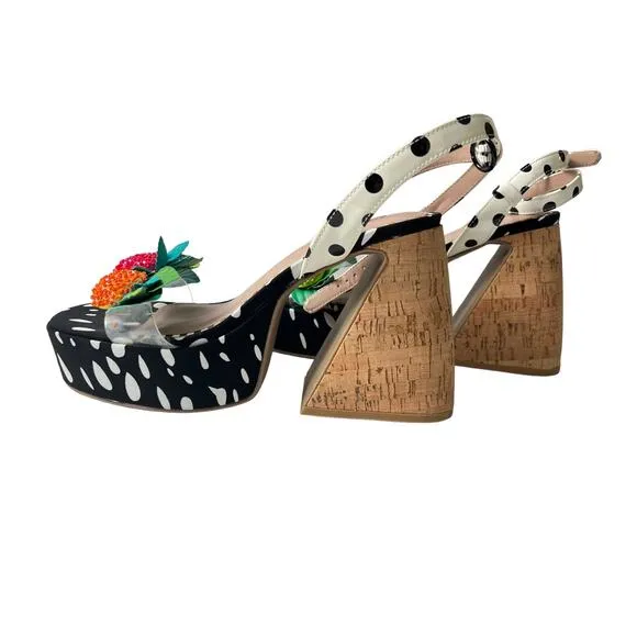 Betsey Johnson Women’s Sprite Heeled Sandals Black / White Size 9M preowned