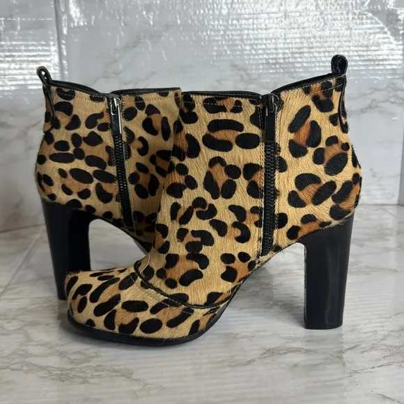 Beverly Feldman Leopard Print Calf Hair Ankle Boots size 9M mobwife festival