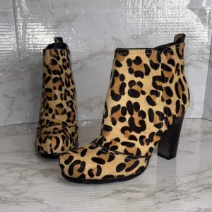 Beverly Feldman Leopard Print Calf Hair Ankle Boots size 9M mobwife festival