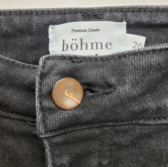 Böhme Button-Fly Fringe Cut-Off Black High Rise Bermuda Denim Shorts Size 26