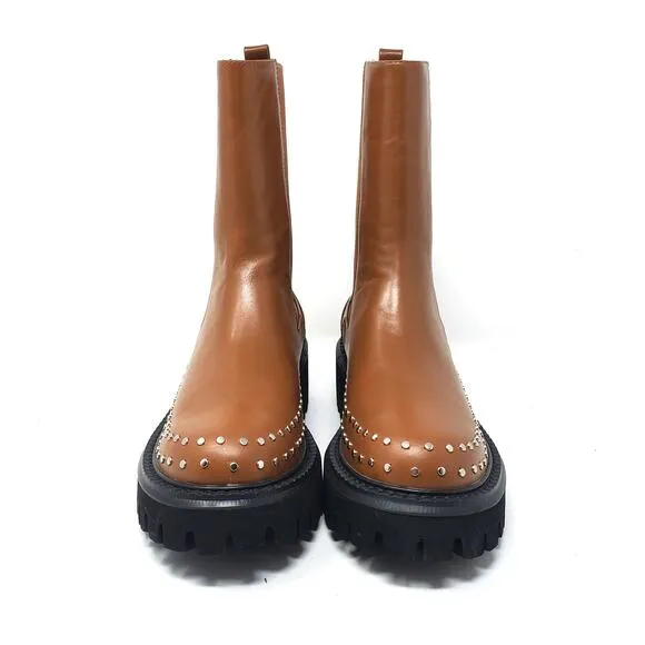 Bibi Lou Chay Boot Leather Studded Lug Sole Chelsea Boots Brown Size EU 37 US 6