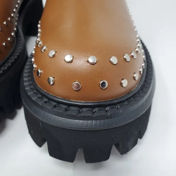 Bibi Lou Chay Boot Leather Studded Lug Sole Chelsea Boots Brown Size EU 37 US 6