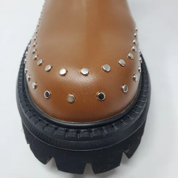 Bibi Lou Chay Boot Leather Studded Lug Sole Chelsea Boots Brown Size EU 41 US 10