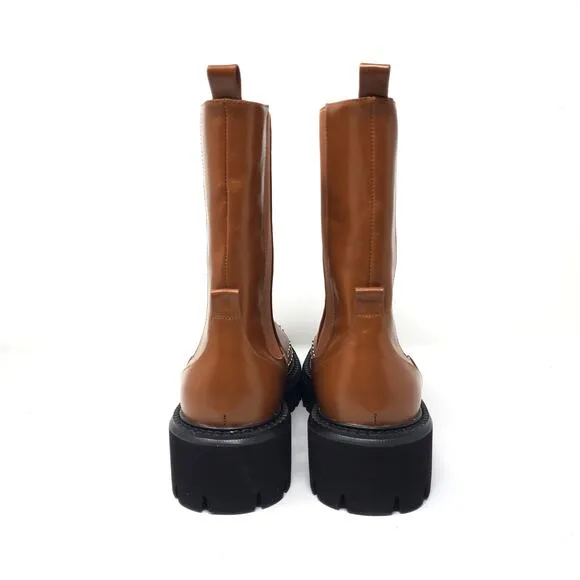Bibi Lou Chay Boot Leather Studded Lug Sole Chelsea Boots Brown Size EU 41 US 10