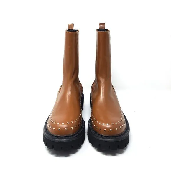 Bibi Lou Chay Boot Leather Studded Lug Sole Chelsea Boots Brown Size EU 41 US 10