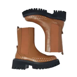 Bibi Lou Chay Boot Leather Studded Lug Sole Chelsea Boots Brown Size EU 41 US 10