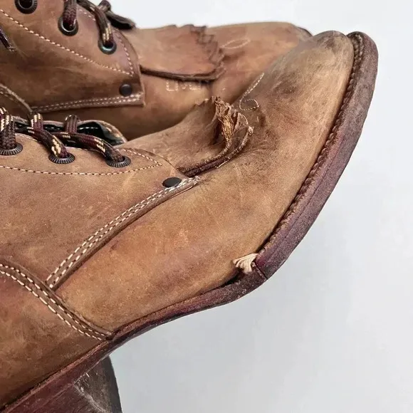 Big Bull Tan Leather Distressed Western Lace Up Combat Boots Size Women’s 8.5