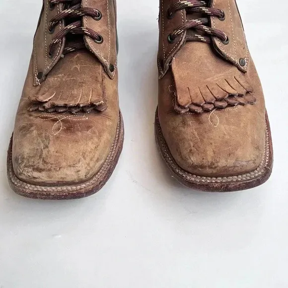 Big Bull Tan Leather Distressed Western Lace Up Combat Boots Size Women’s 8.5