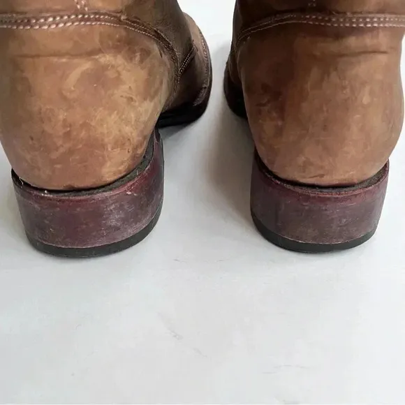 Big Bull Tan Leather Distressed Western Lace Up Combat Boots Size Women’s 8.5