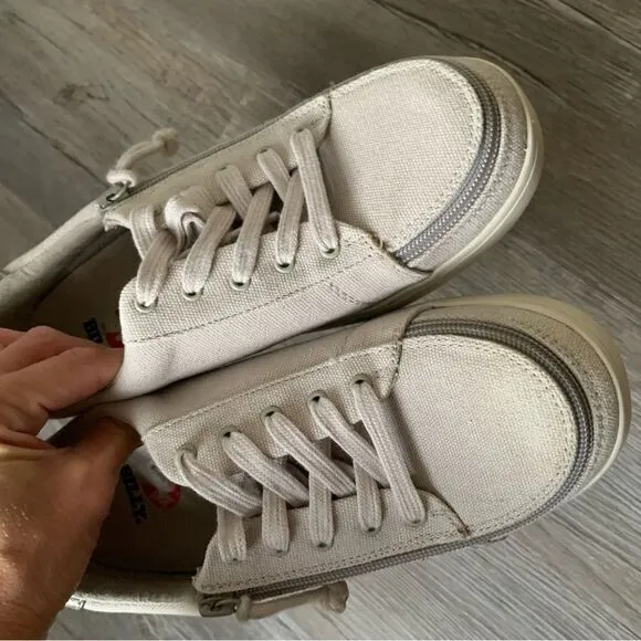 Billy Footwear Sneaker Shoes Zipper Canvas Tan Gray Beige Made Size 8.5