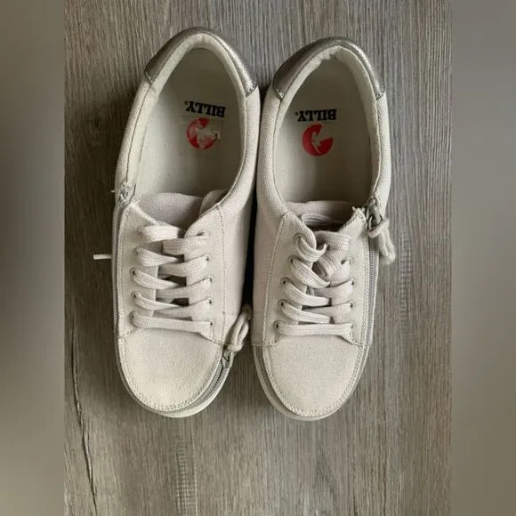 Billy Footwear Sneaker Shoes Zipper Canvas Tan Gray Beige Made Size 8.5