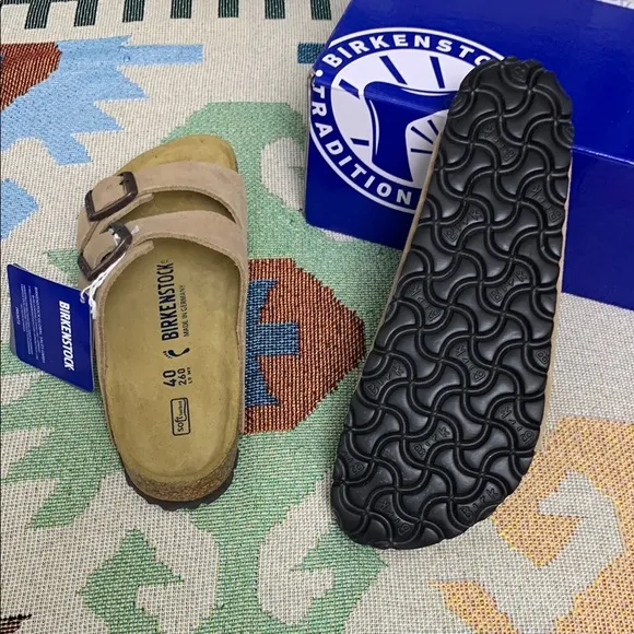 Birkenstock Arizona Cream Narrow Sandals with Adjustable Straps and Cork Footbed