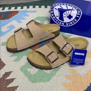 Birkenstock Arizona Cream Narrow Sandals with Adjustable Straps and Cork Footbed