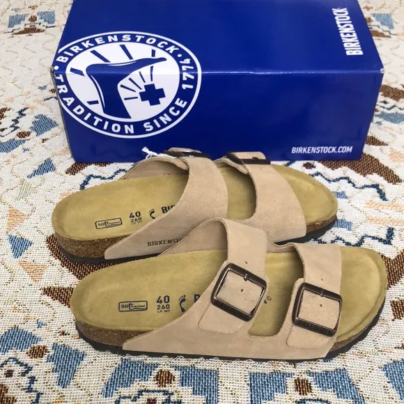 Birkenstock Arizona Cream Narrow Sandals with Double-Strap Design