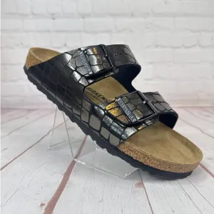 Birkenstock Arizona Gator Gleam Two Strap Black Sandals Mens Sz 8/Women’s Sz 10