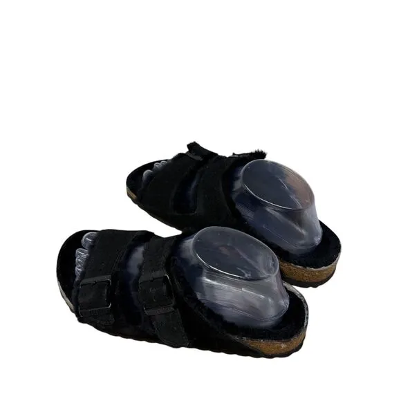 Birkenstock Arizona Shearling Fur Suede Sandals City Black Womens 40 US 9