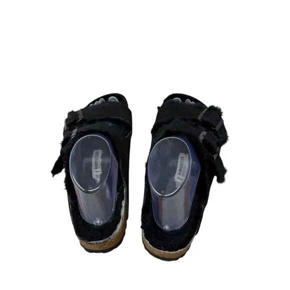Birkenstock Arizona Shearling Fur Suede Sandals City Black Womens 40 US 9
