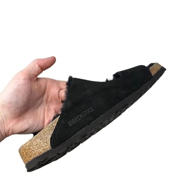 Birkenstock Arizona Shearling Fur Suede Sandals City Black Womens 40 US 9
