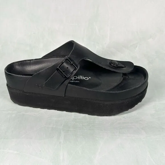 Birkenstock Papillio Gizeh Flex Platform Sandals Black on Black Size EU 35 US 4