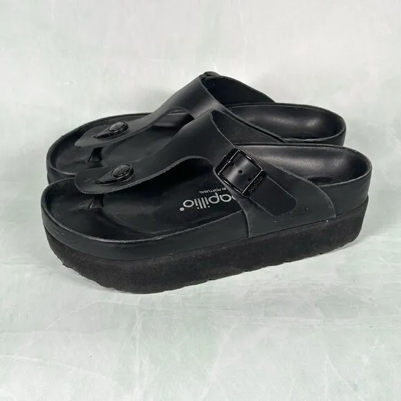 Birkenstock Papillio Gizeh Flex Platform Sandals Black on Black Size EU 35 US 4